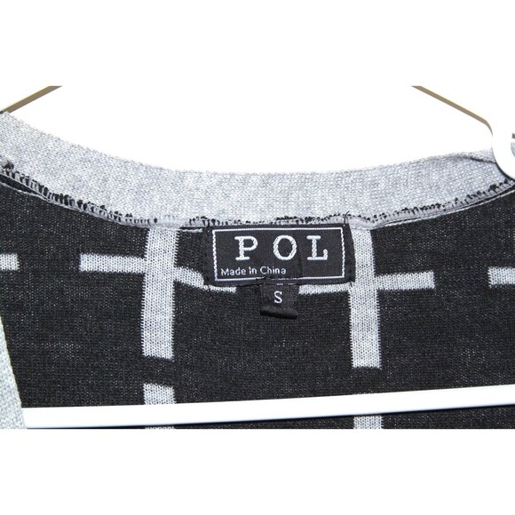POL Sweater Women Gray Black Cross Button Closure V Front Long Sleeve Cardigan S - Picture 4 of 6